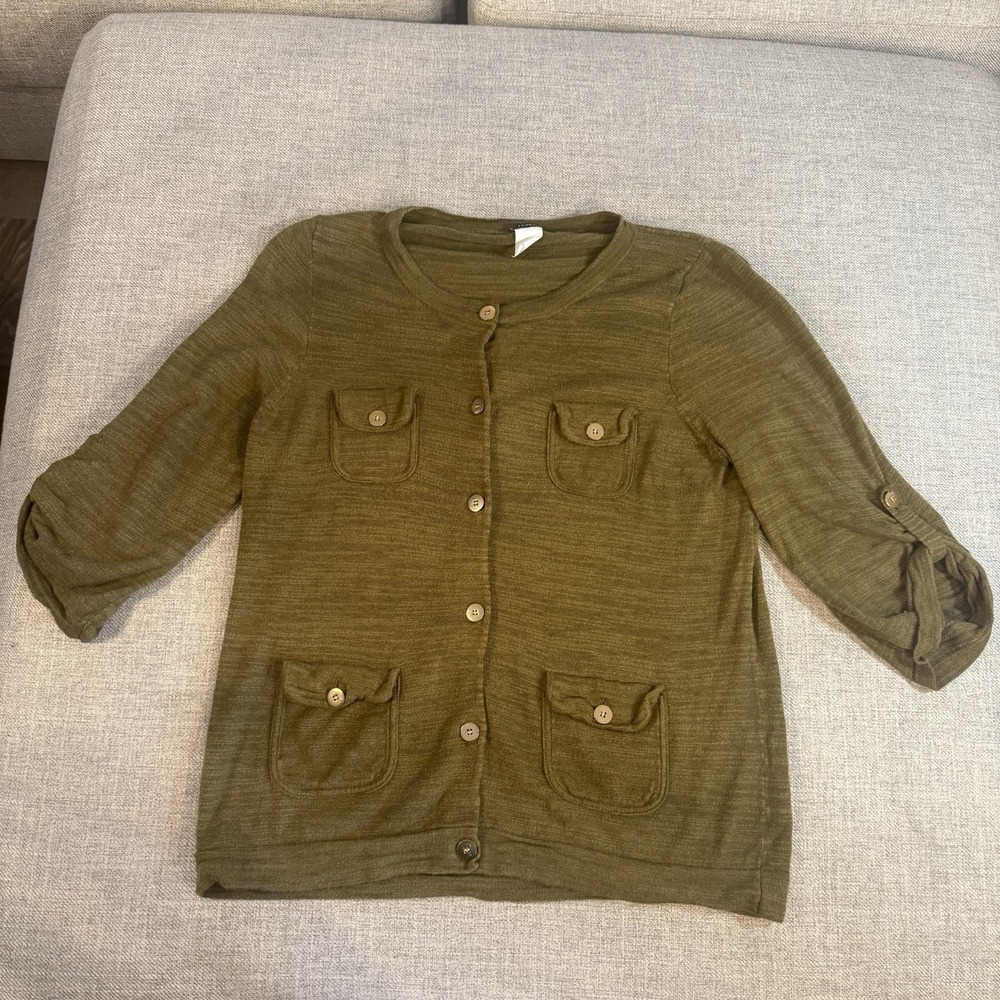 J‎ Crew Olive Green Utility Cardigan Gold Buttons Womens Size M